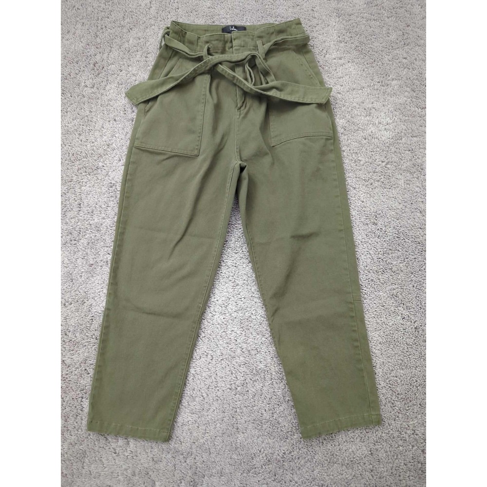 Lulus Paperbag Pants Womens XS Green High Rise Cropped Stretch Casual